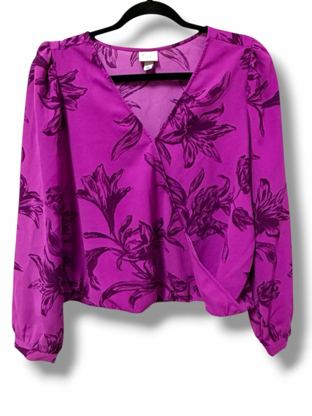 Purple Floral Blouse Sheer Lightweight Long Sleeve V Neck Boho Women S